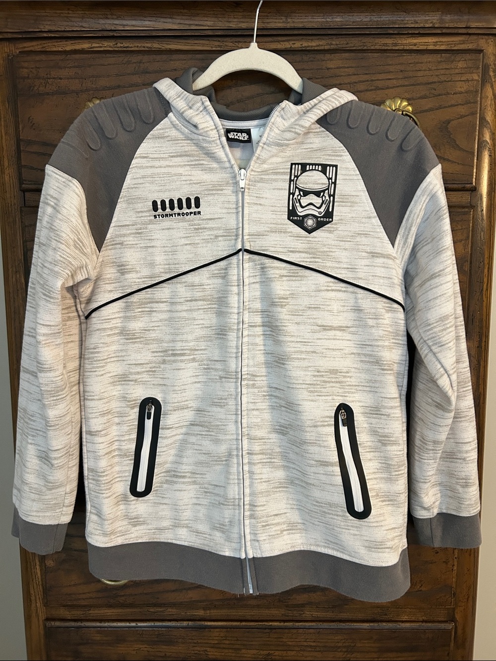 Star Wars White & Gray Kids Stormtrooper Hooded Zip Sweatshirt, Size L
